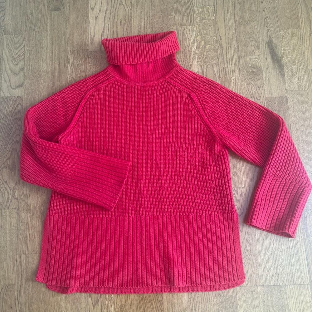 Zara Bright Red Ribbed Turtleneck Sweater